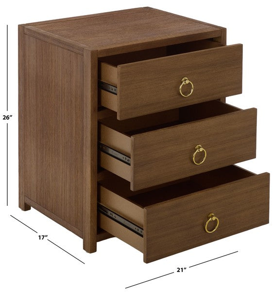 Sadie Wood Nightstand with 3 Drawer in Chocolate