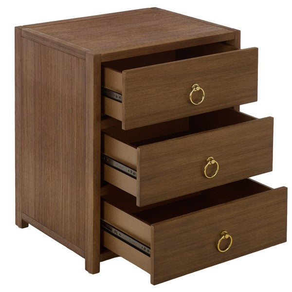 Sadie Wood Nightstand with 3 Drawer in Chocolate