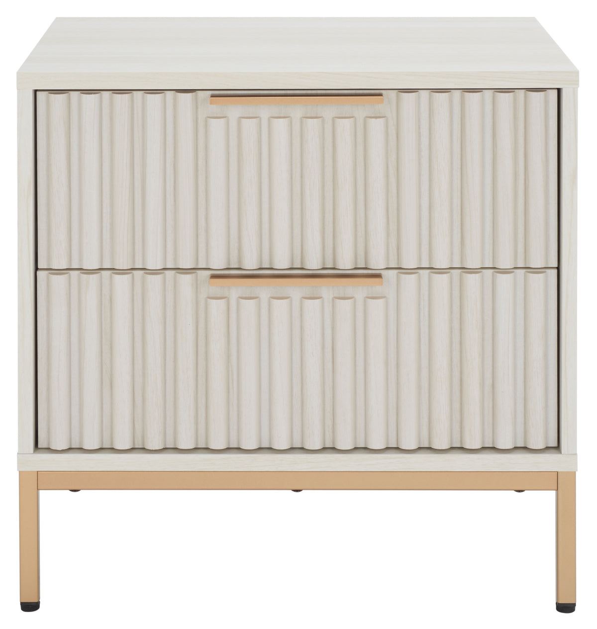 Lylia 2 Drawer Nightstand in Bleached White and Gold