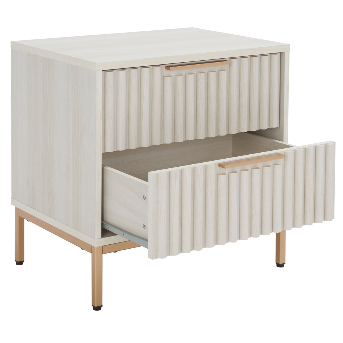 Lylia 2 Drawer Nightstand in Bleached White and Gold