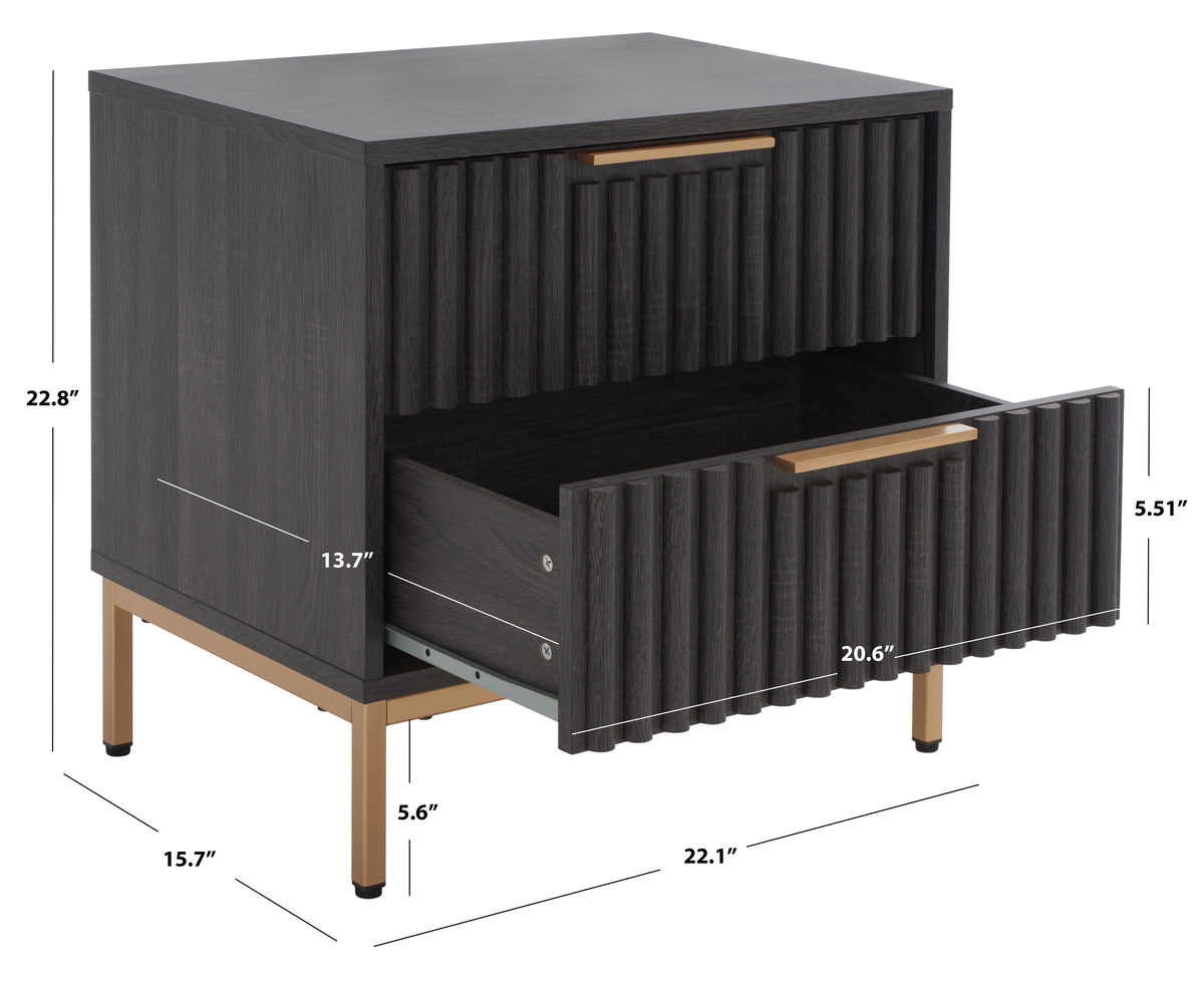 Lylia 2 Drawer Nightstand in Distressed Black and Gold