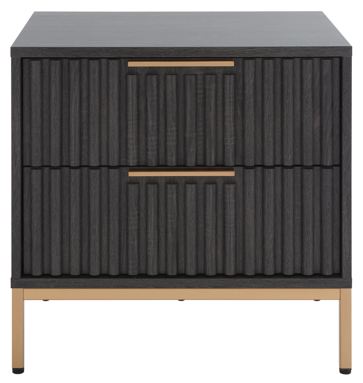 Lylia 2 Drawer Nightstand in Distressed Black and Gold