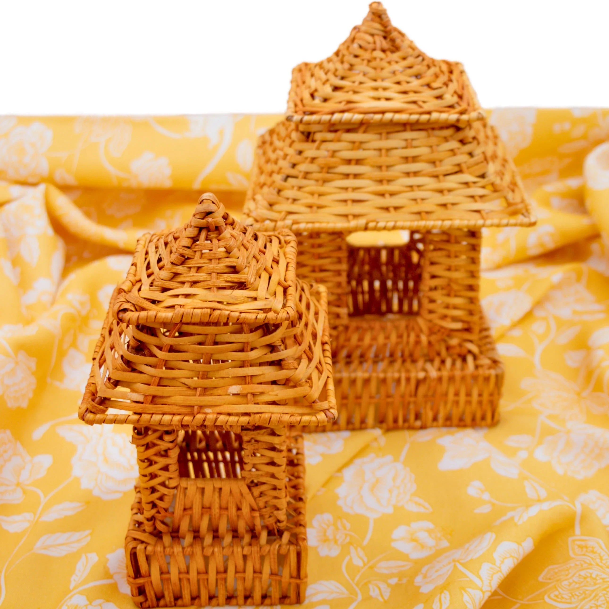 Natural Rattan Pagoda Set - 1 Large & 1 Small