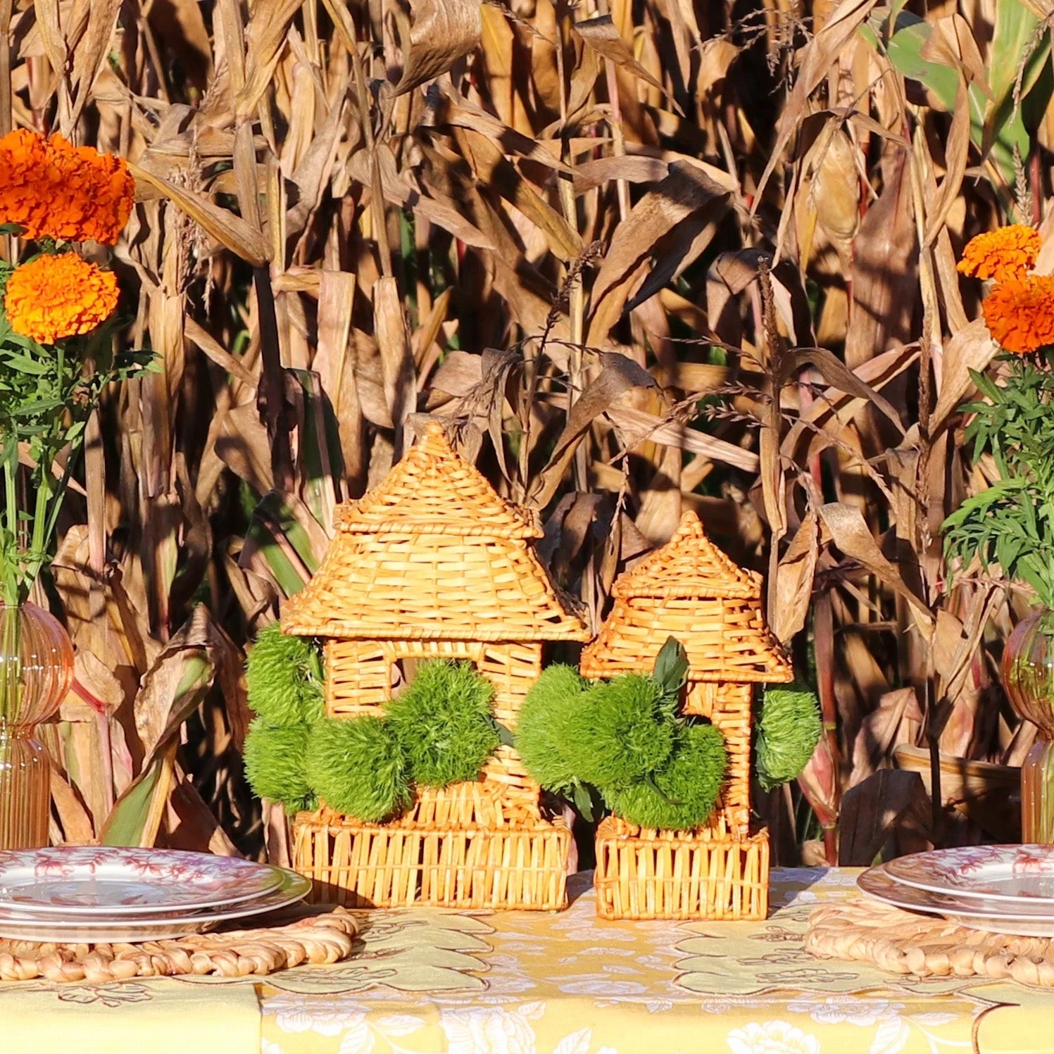 Natural Rattan Pagoda Set - 1 Large & 1 Small