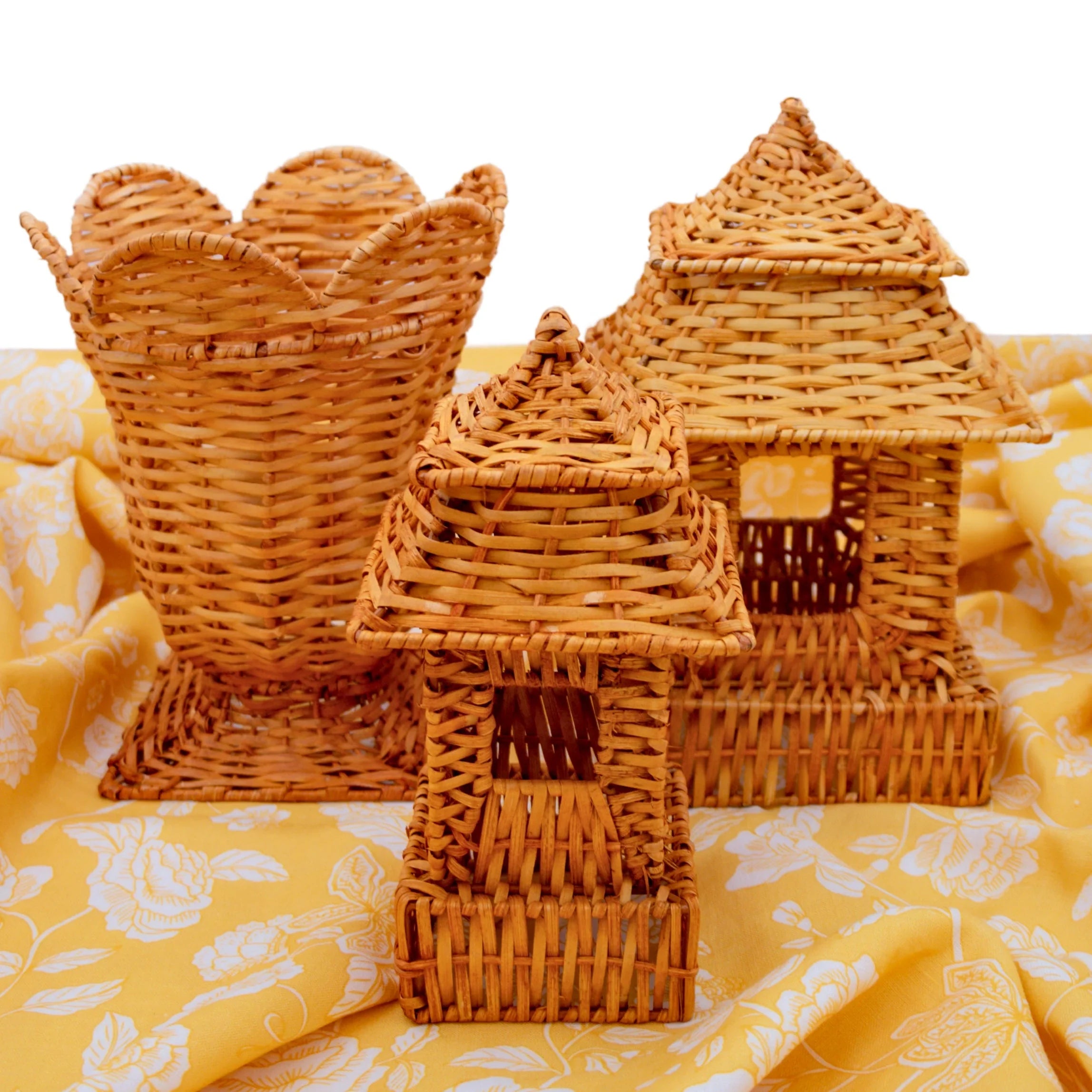 Natural Rattan Pagoda Set - 1 Large & 1 Small