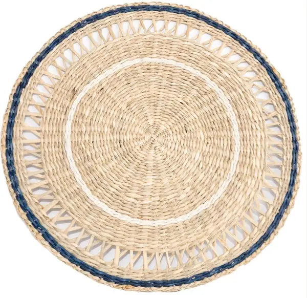 Fabulous Seagrass 14" Natural/Navy Placemat - 3 Sizes - The Mayfair Hall