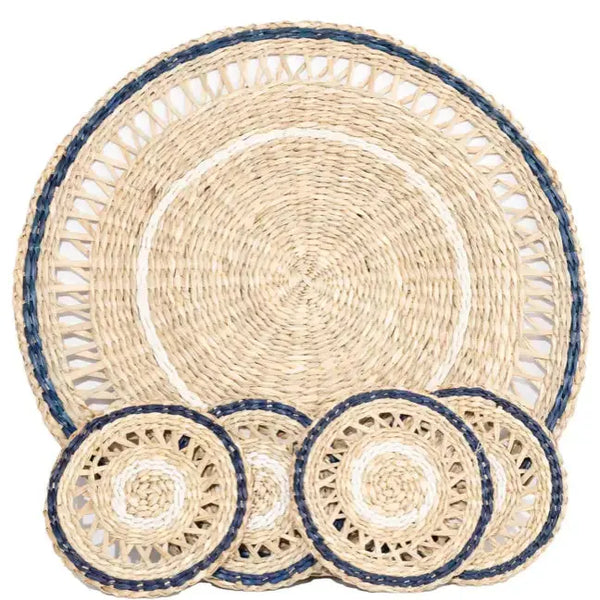 Seagrass 14" Natural/Navy Placemats and Coasters - The Mayfair Hall