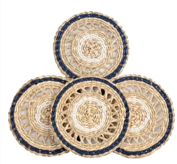 Natural/Navy Seagrass 4" Round Coasters - The Mayfair Hall