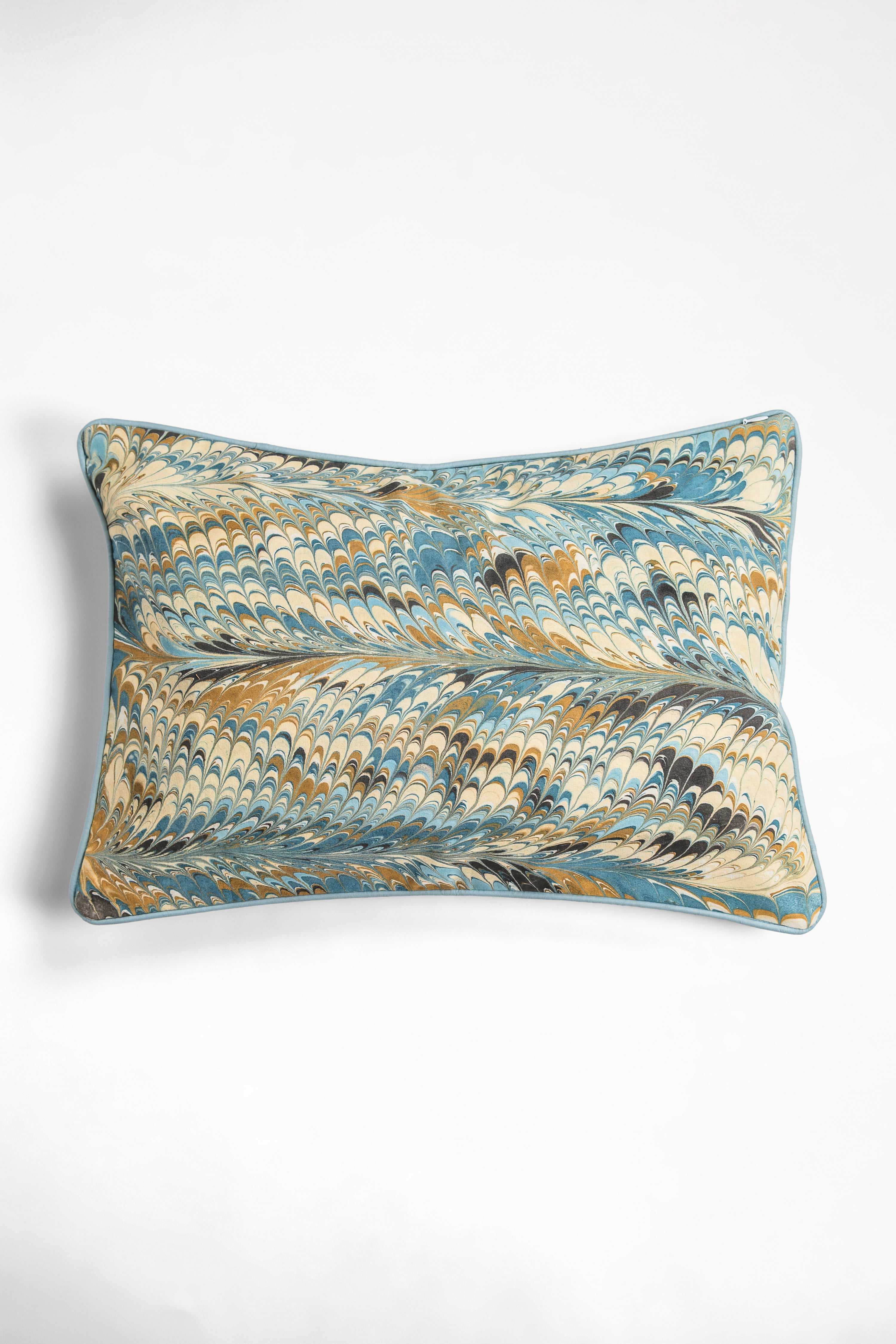 Nila Feathers Hand-Marbled Pillow, 14x20
