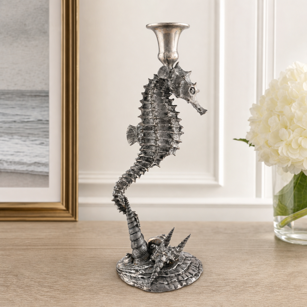 Pewter Seahorse Candlestick