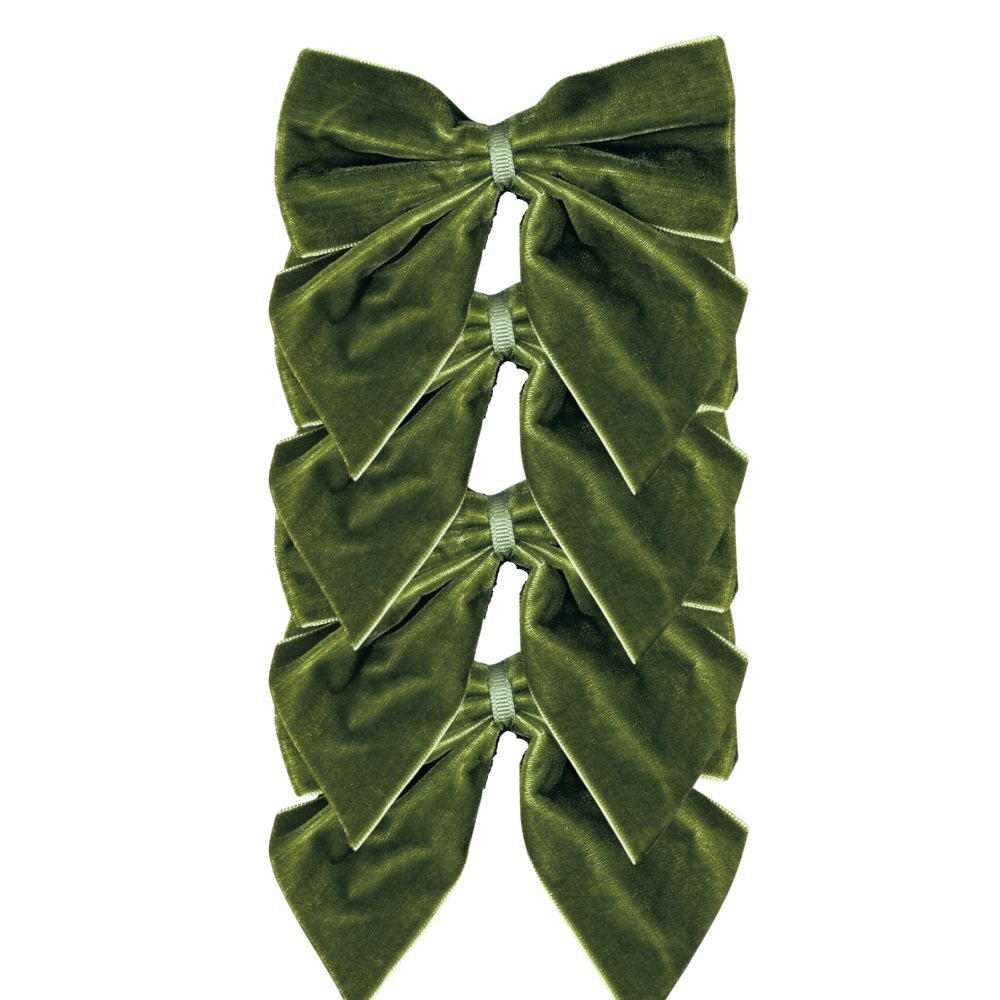 Velvet Bow Napkin Ties in Olive (Set of 4)