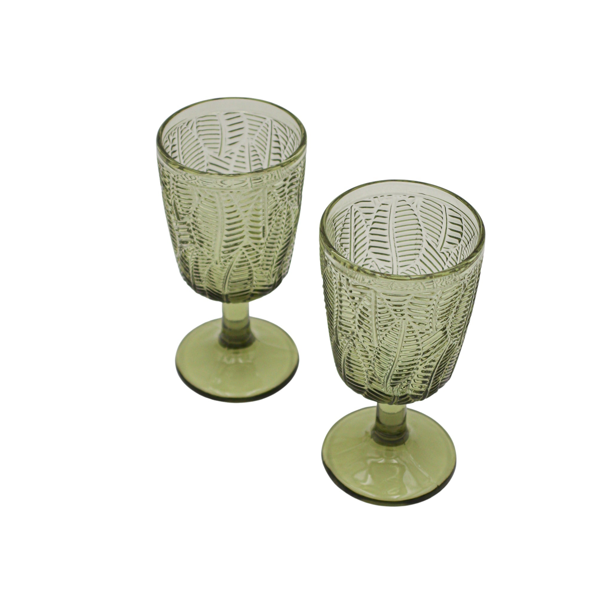 Olive Leaf Goblet in Green with Botanical Embossing (Set of 4)