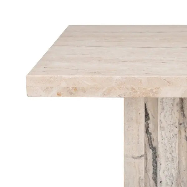 Olivia Off-White Tall Square Marble Accent Table - The Mayfair Hall