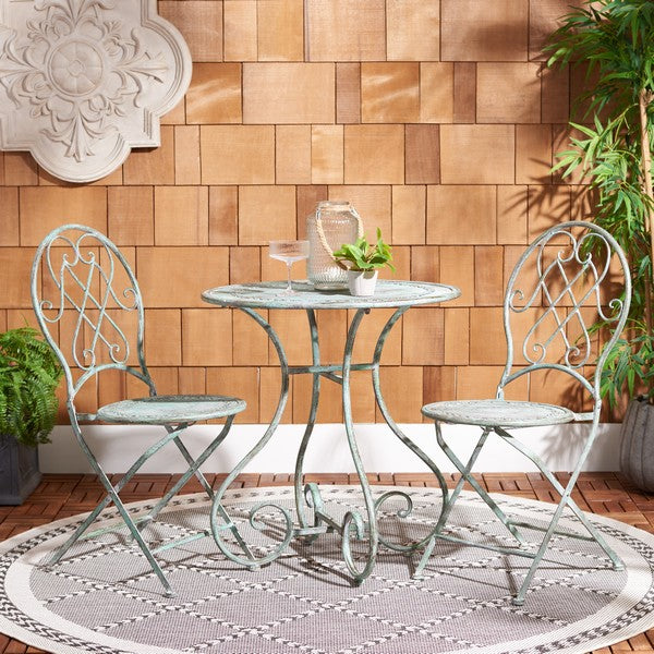 Adriel 3 Piece Iron Bistro Set in Antique Green