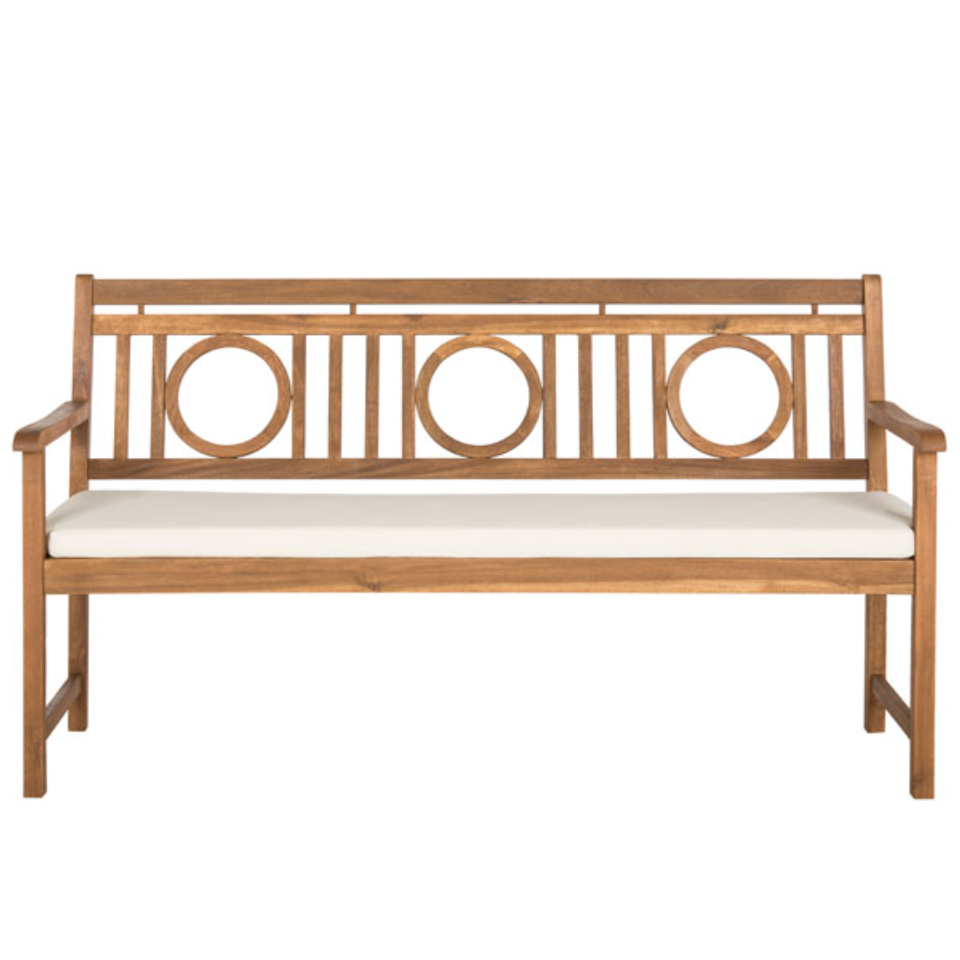 Montclair Acacia 3 Seat Bench in Natural with Beige Cushion