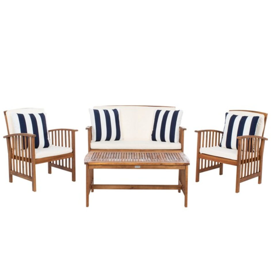 Rocklin 4 Piece Outdoor Living Set in Natural and Beige with Accent Pillows