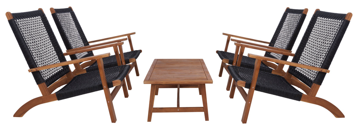 Deven 5 Piece Patio Living Set in Natural Wood and Black Rope