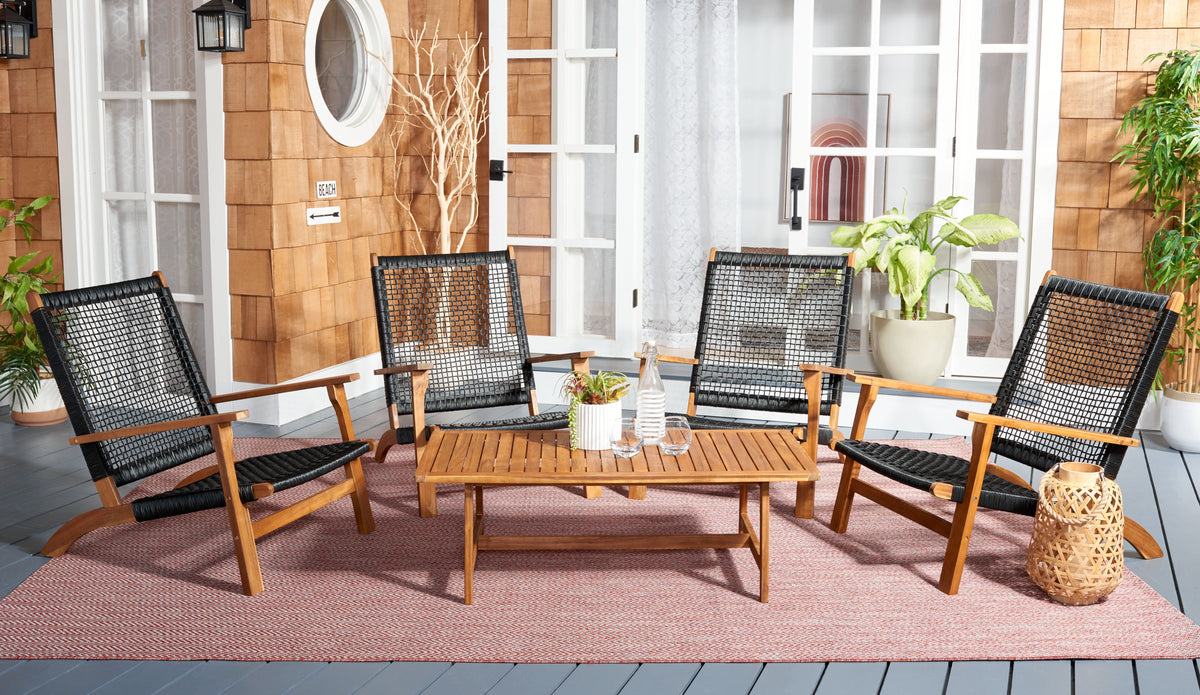 Deven 5 Piece Patio Living Set in Natural Wood and Black Rope