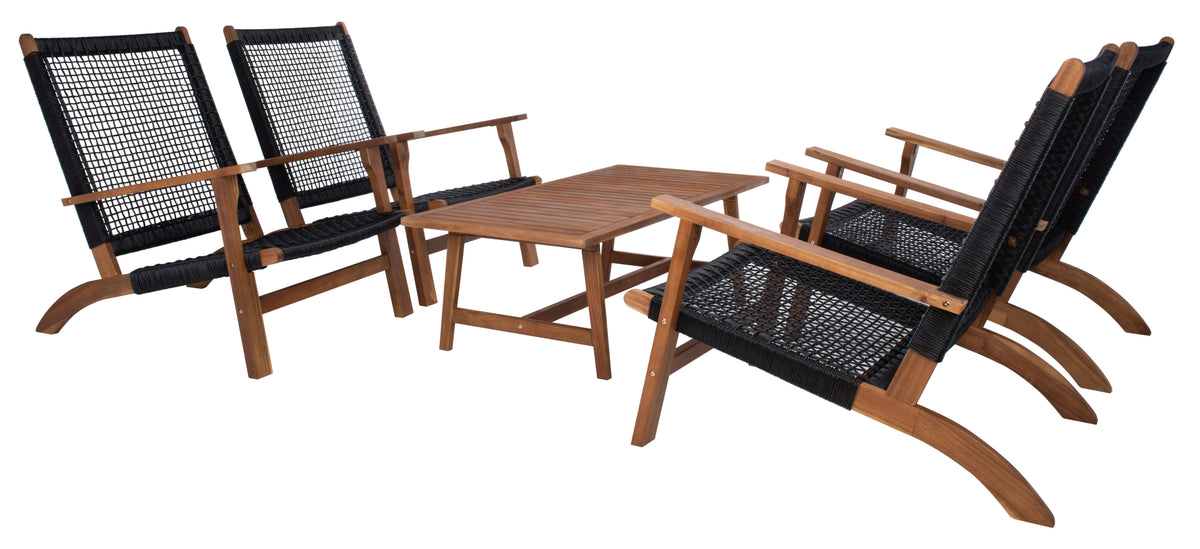 Deven 5 Piece Patio Living Set in Natural Wood and Black Rope