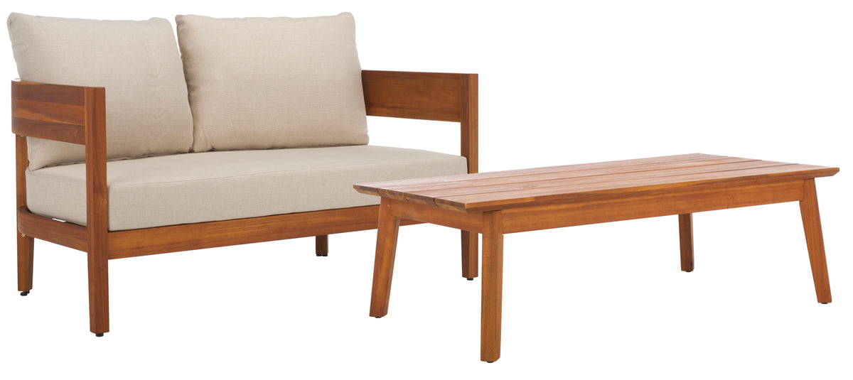 Theo Loveseat Table in Natural and Taupe