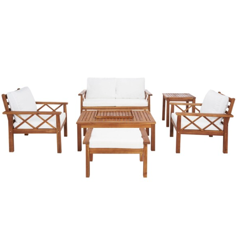 Loanna 6 Piece Outdoor Living Set in Natural with Beige Cushion