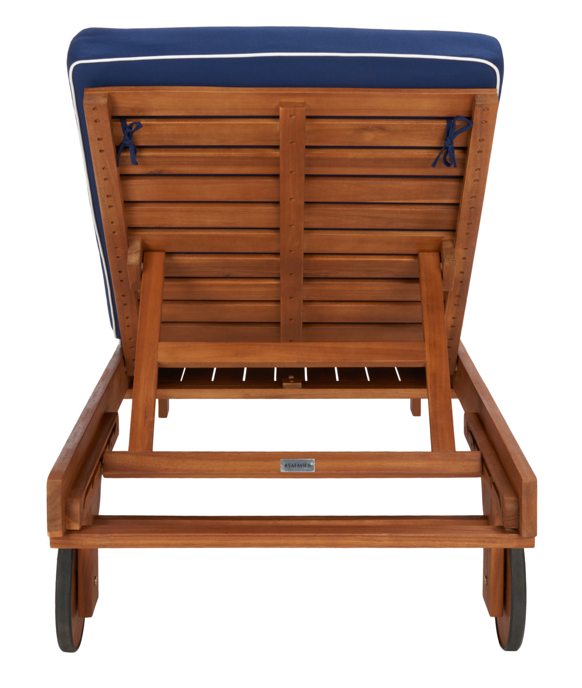 Newport Chaise Lounge in Natural with Navy Cushion and White Piping