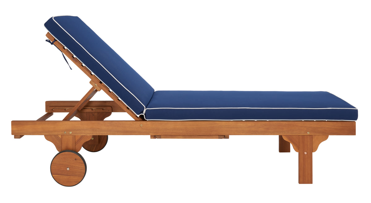 Newport Chaise Lounge in Natural with Navy Cushion and White Piping