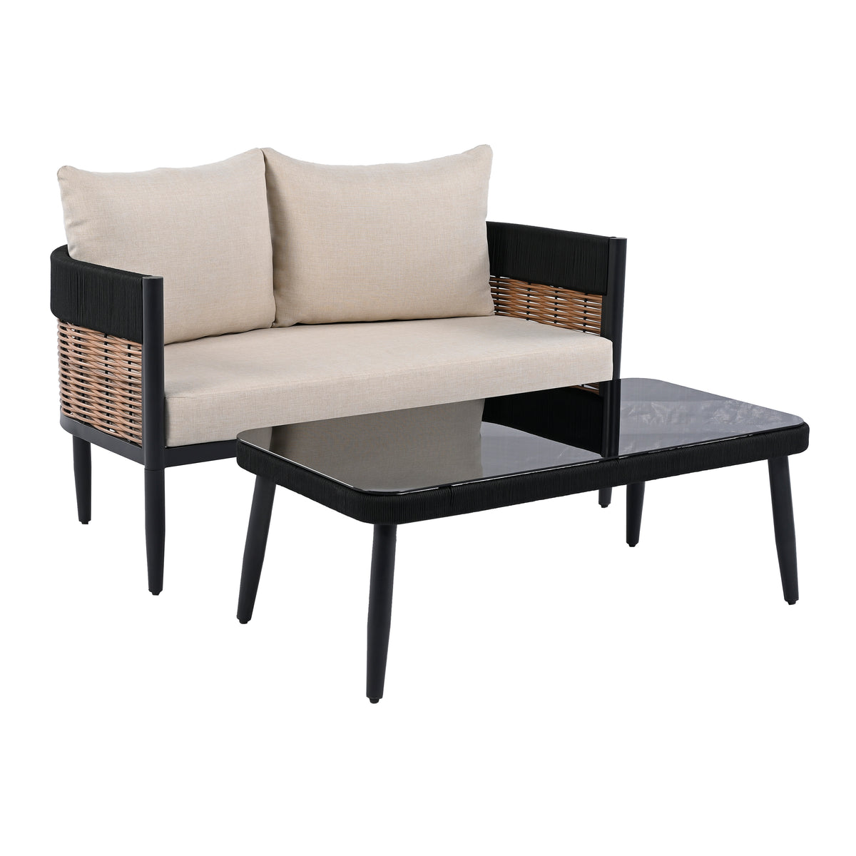 Harrison Bench Table in Black and Taupe