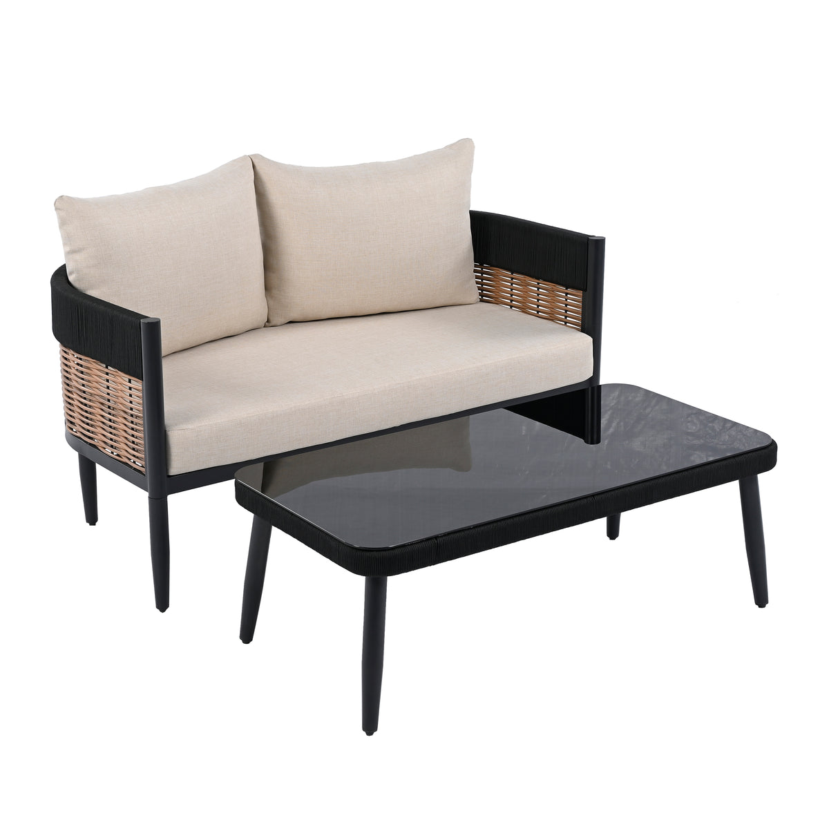 Harrison Bench Table in Black and Taupe