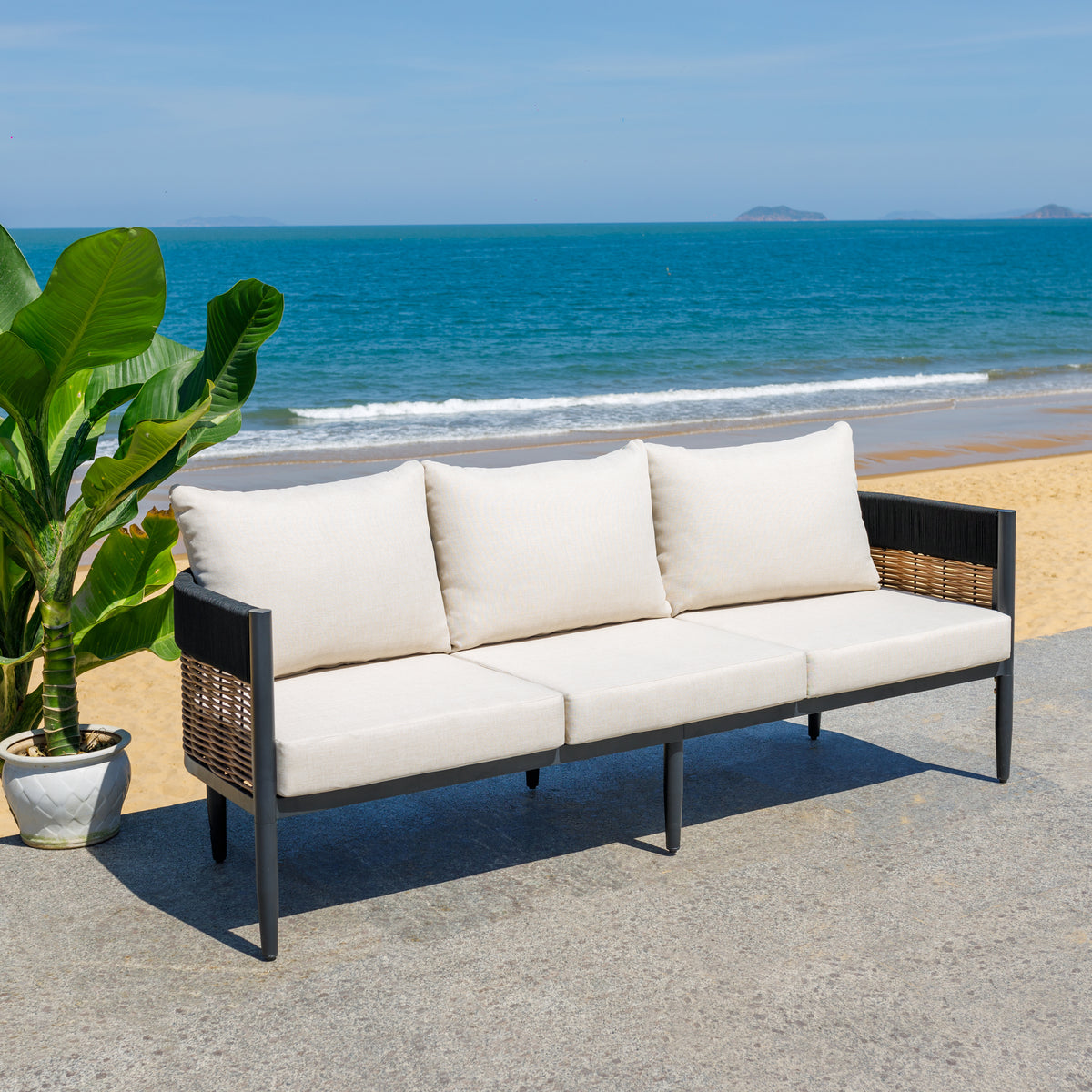 Harrison 3 Seater Sofa in Black and Taupe