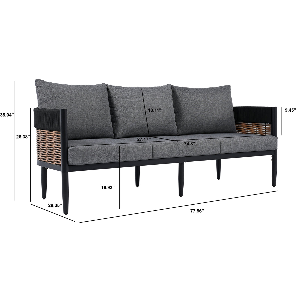 Harrison 3 Seater Sofa in Black and Grey