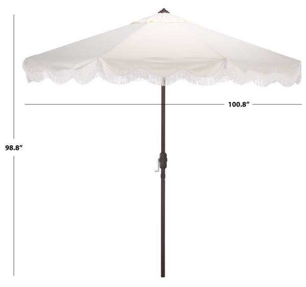 Mezze Crank Umbrella in Ivory with White Fringe (9 ft)