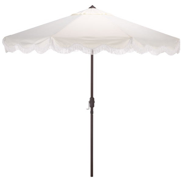 Mezze Crank Umbrella in Ivory with White Fringe (9 ft)