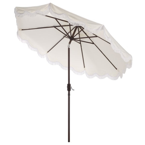 Mezze Crank Umbrella in Ivory with White Fringe (9 ft)