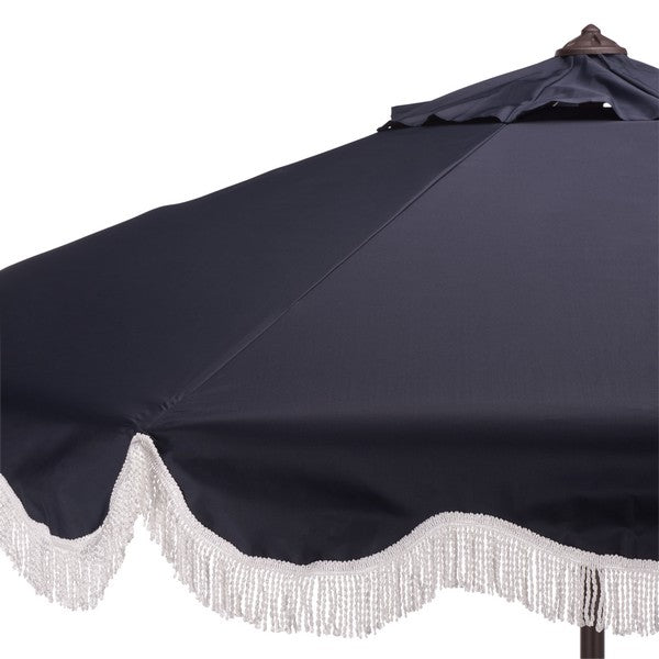 Torsa Crank Outdoor Umbrella in Navy with Fringe (9 ft)
