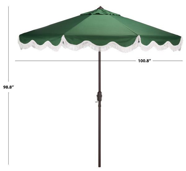 Torsa Crank Umbrella in Hunter Green with White Fringe (9 ft)