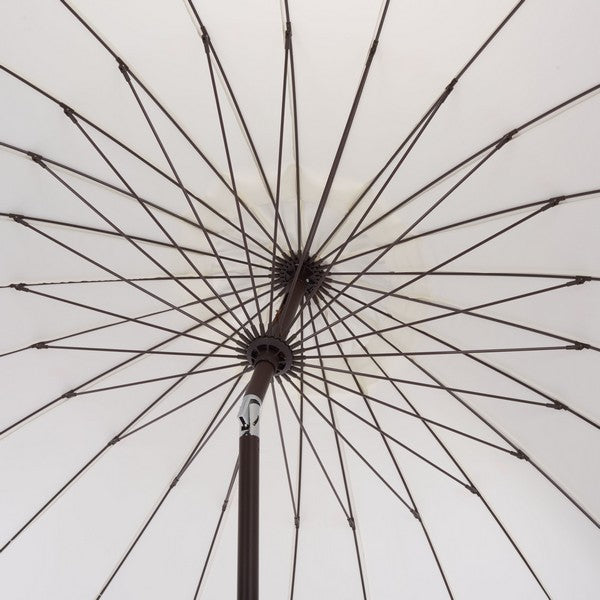 Panza Crank Outdoor Umbrella in Ivory with Brown Pole (9 ft)