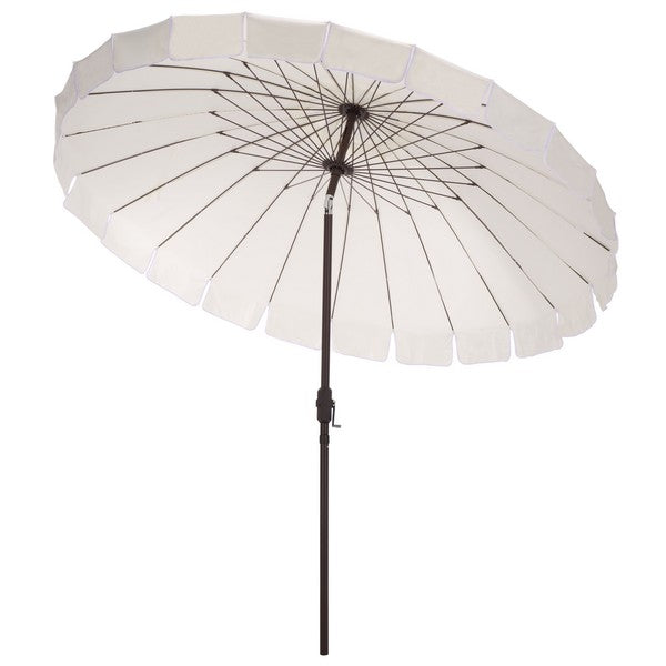 Panza Crank Outdoor Umbrella in Ivory with Brown Pole (9 ft)