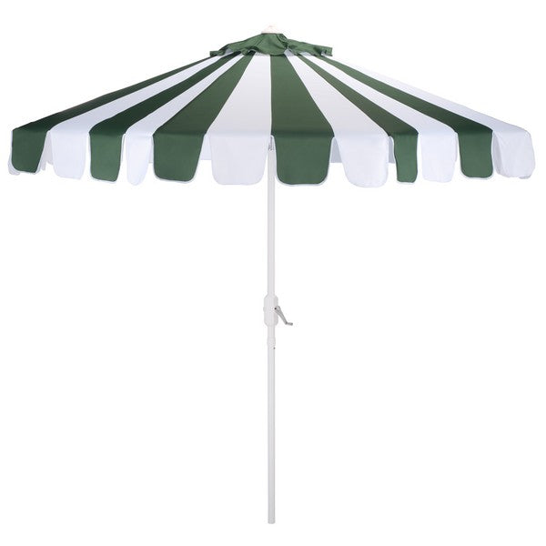 Mezze Crank Outdoor Umbrella in Hunter Green Stripe with White Edge (9 ft)