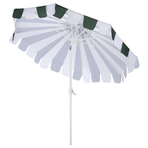 Mezze Crank Outdoor Umbrella in Hunter Green Stripe with White Edge (9 ft)