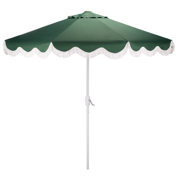 Torsa Crank Outdoor Umbrella in Hunter Green with White Fringe (9 ft)