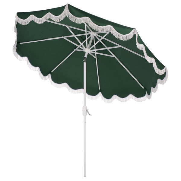 Torsa Crank Outdoor Umbrella in Hunter Green with White Fringe (9 ft)