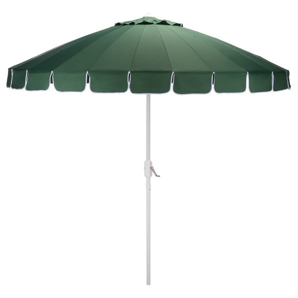 Panza Crank Outdoor Umbrella in Hunter Green with White Edge (9 ft)