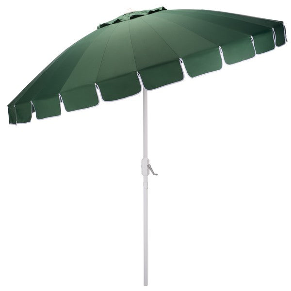 Panza Crank Outdoor Umbrella in Hunter Green with White Edge (9 ft)