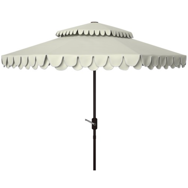 Elegant Valance Double Top Umbrella in Beige with White Scalloped Edge (9 ft)