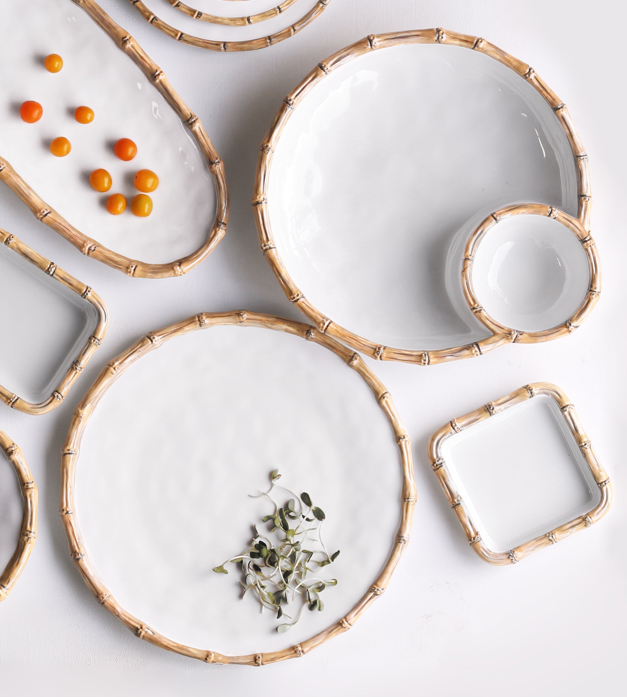 VIDA Bamboo Round Platter (White and Natural)