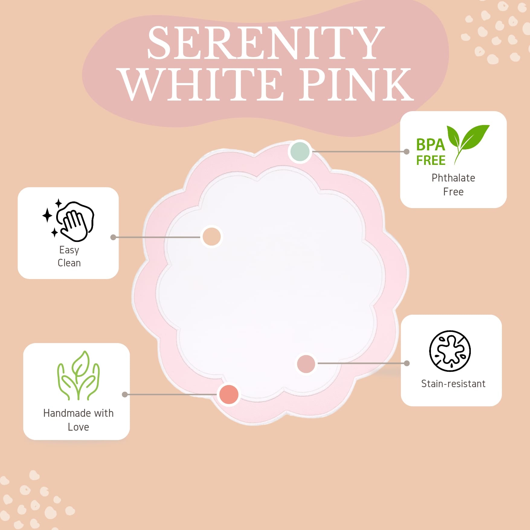 SERENITY WHITE PINK SCALLOPED FAUX LEATHER PLACEMAT