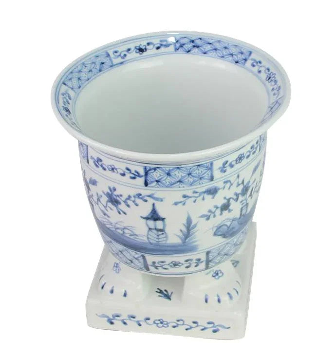 Light BLUE FOOTED VILLAGE SCENE PLANTER - The Mayfair Hall