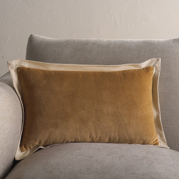 Jordy Cotton Lumbar Pillow in Camel with Natural Border
