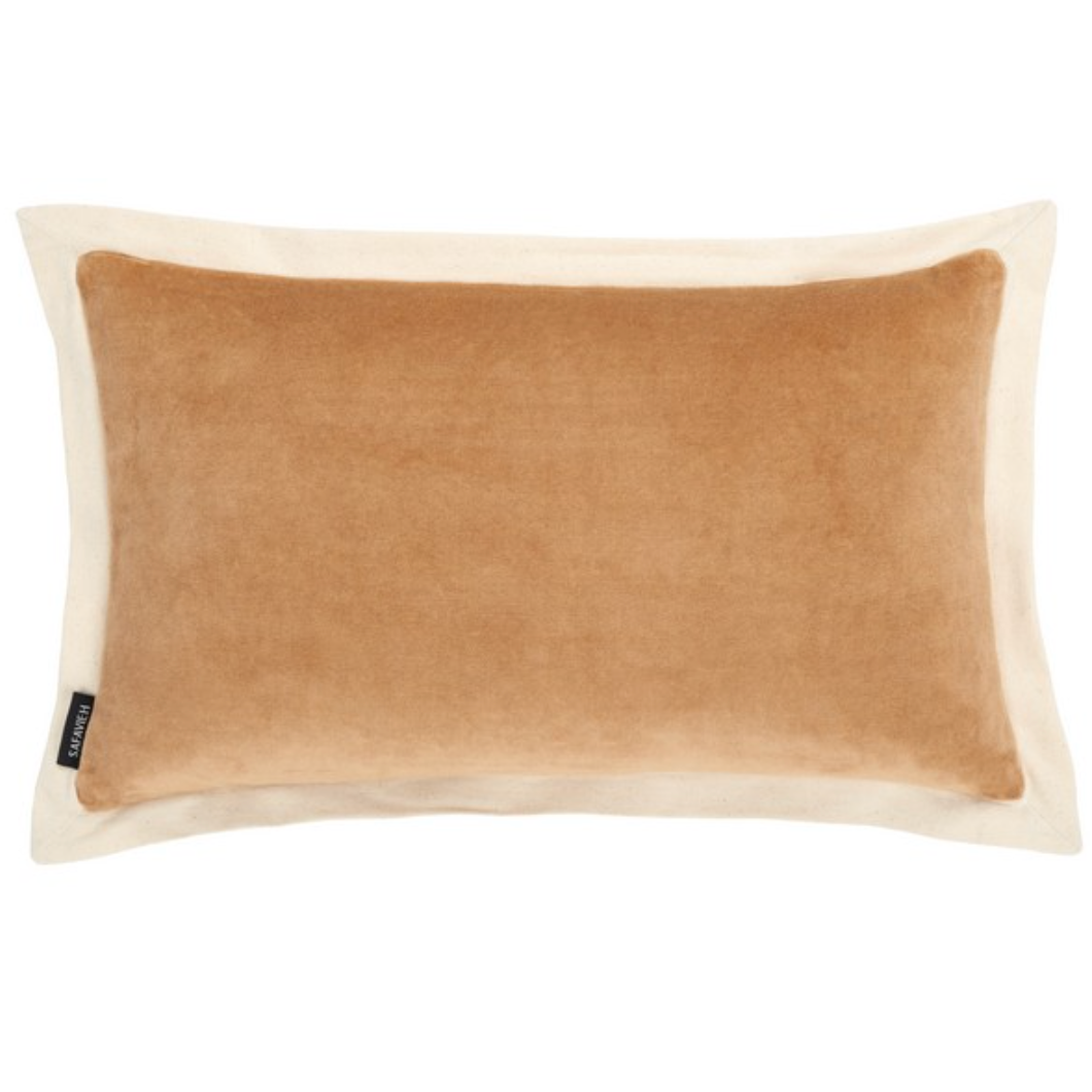 Jordy Cotton Lumbar Pillow in Camel with Natural Border